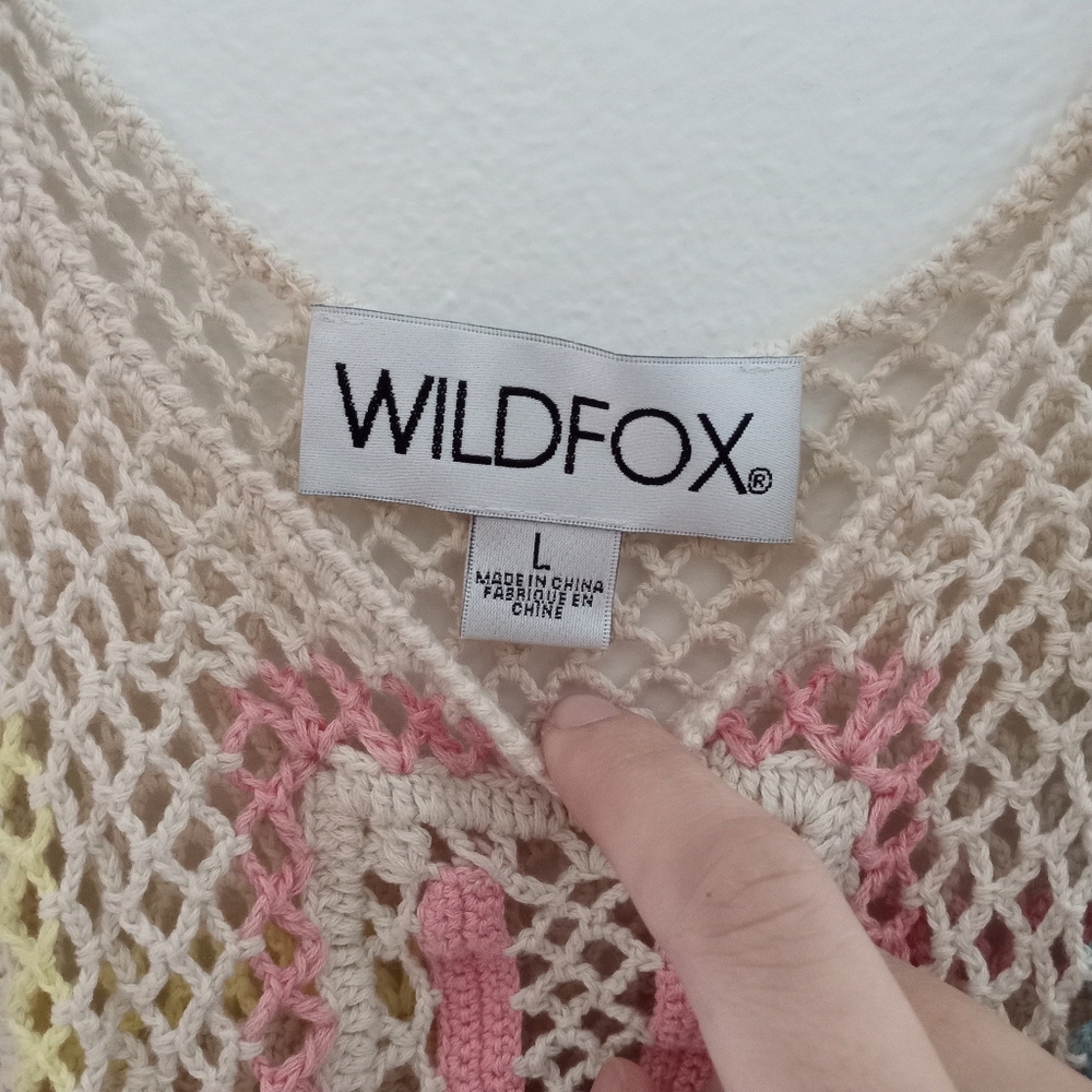 Wildfox FUN Beach Swim Cover Up Crochet Sheer Net Color Alphabet Block Large - Picture 7 of 8